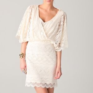Beyond Vintage ivory v neck lace batwing dress